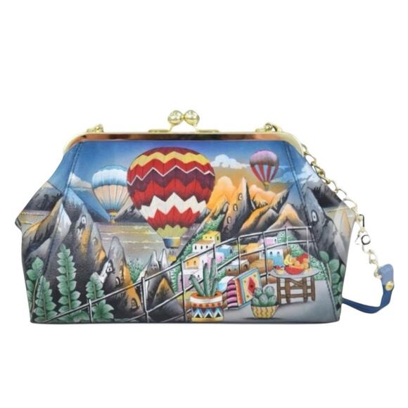 Anuschka Handbags - Anuschka Balloon Hand-Painted Leather Kiss Lock Clutch Crossbody Shoulder Purse